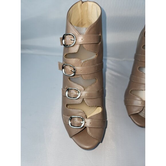 Cato Women's Open toe four Buckle Faux Leather Ankle Shoes size 10 - Picture 2 of 13